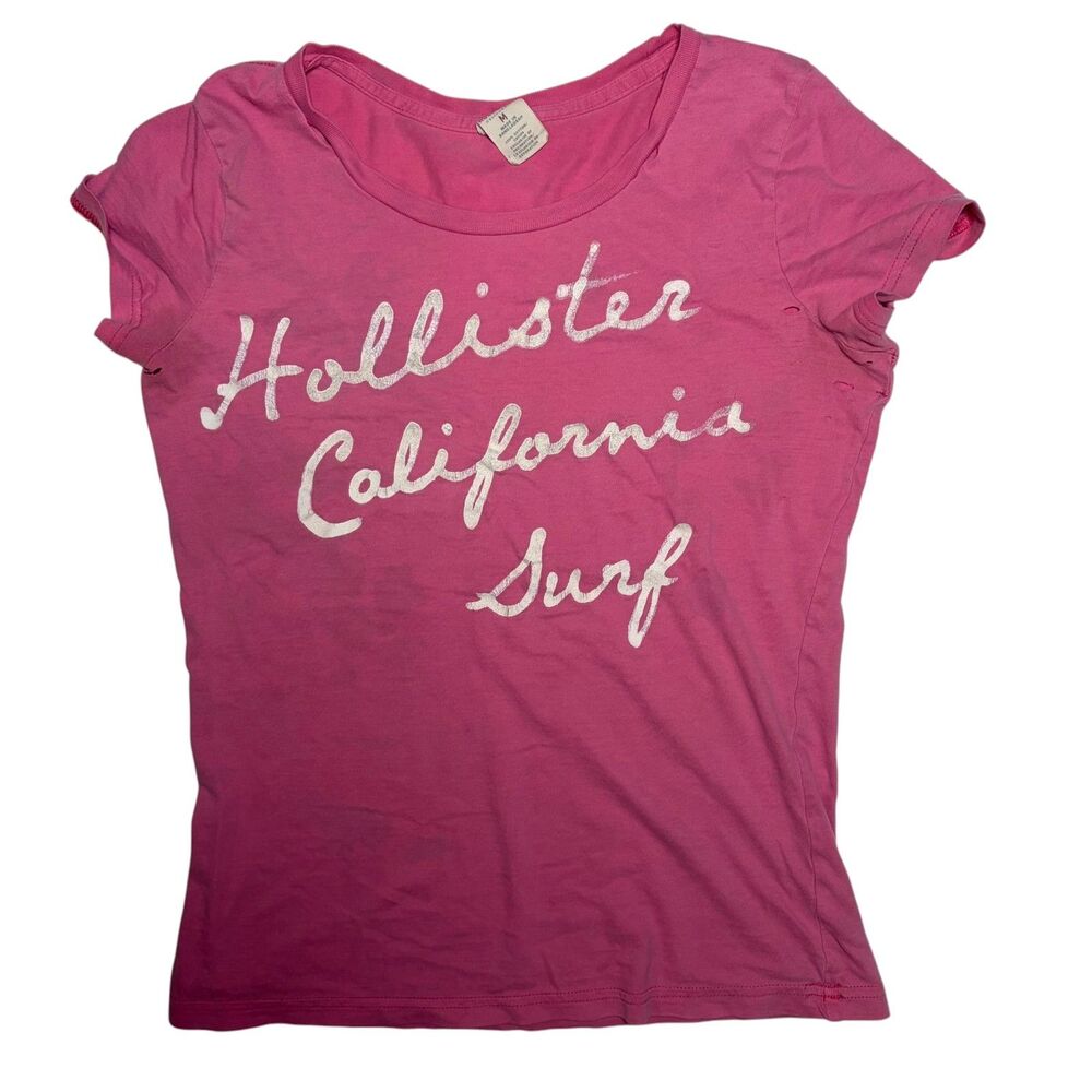 Y2K Hollister California Surf Pink Baby Tee M Distressed